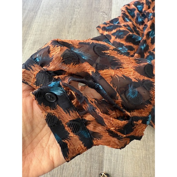 The Korner Sheer Leopard Print Blouse Womens XL Brown Blue Long Sleeve Tunic Top - Picture 11 of 11